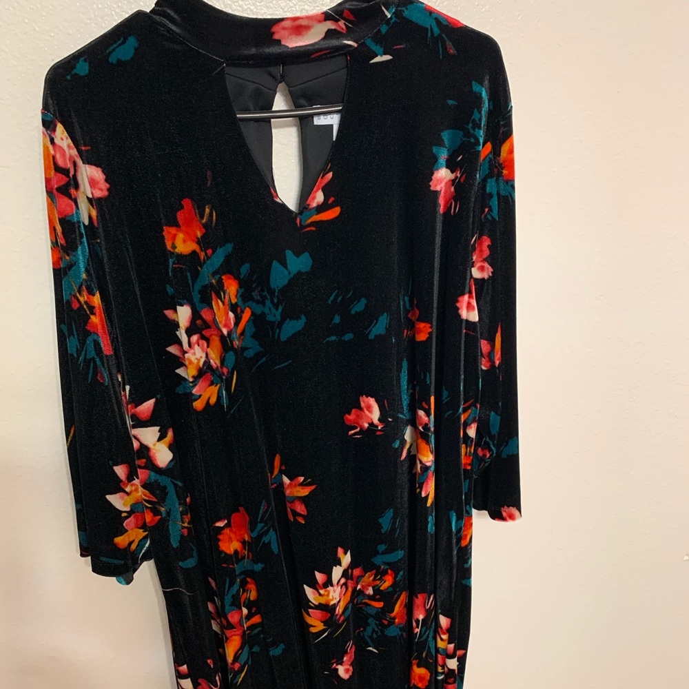 Black floral dress with high neck